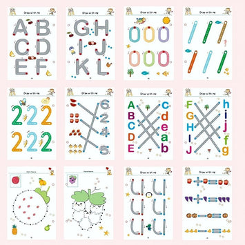 kind schrijft met oefenboek voor cijfers en letters