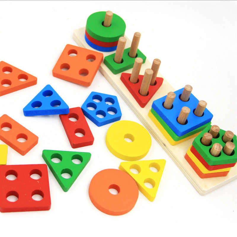 Houten Vormensorteerder – Educatief Montessori Speelgoed | Geometrische Stapelblokken - Baby