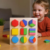 Houten Montessori puzzel voor peuters met geometrische vormen in verschillende kleuren – educatief speelgoed voor motoriek en vormherkenning