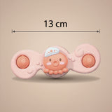 Een productafbeelding van een pufferfish-vormige bijtring of speelgoed in de kleur geel. De ring heeft een afmeting van 13 cm.