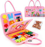 Roze Montessori busy board met onderwaterfiguren – leren strikken & knopen