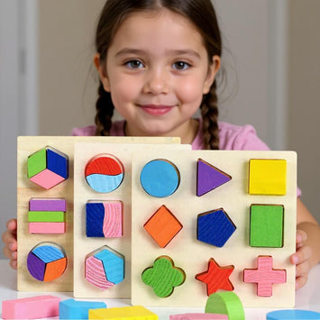 Houten Montessori puzzel voor peuters met geometrische vormen in verschillende kleuren – educatief speelgoed voor motoriek en vormherkenning