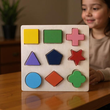 Houten Montessori puzzel voor peuters met geometrische vormen in verschillende kleuren – educatief speelgoed voor motoriek en vormherkenning